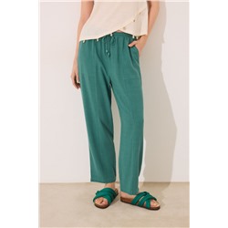 Pantalón Capri lino y viscosa verde