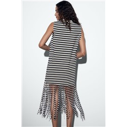 STRIPED DRESS WITH FRINGING
