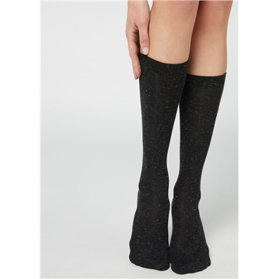 Blickdichte Kniestrümpfe mit Cashmere und Glitzer