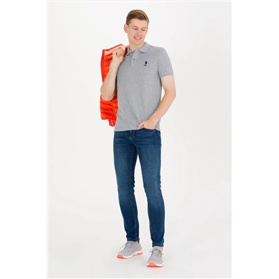 Erkek Gri Melanj Basic Polo Yaka Tişört