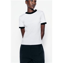 CONTRAST EMBELLISHED TRIM T-SHIRT