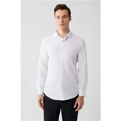 Avva Beyaz Klasik Yaka Gofreli Pamuklu Slim Fit Gömlek E002068