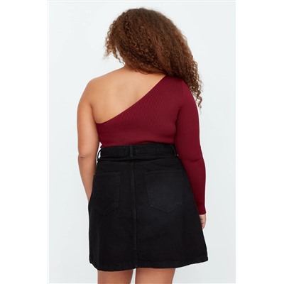 Siyah Yüksek Bel A Shape Denim Etek TBBAW23AZ00042