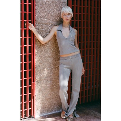 FADED-EFFECT INTERLOCK HALTER POLO TOP
