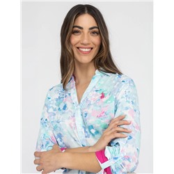 WATER FLORAL LINEN ROLL SLEEVE SHIRT