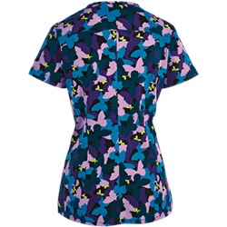 koi Stretch Scrubs Butterfly Camo Print Top