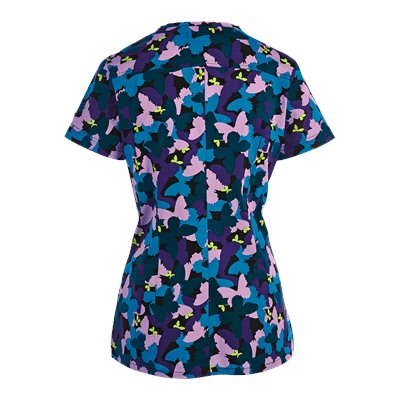 koi Stretch Scrubs Butterfly Camo Print Top