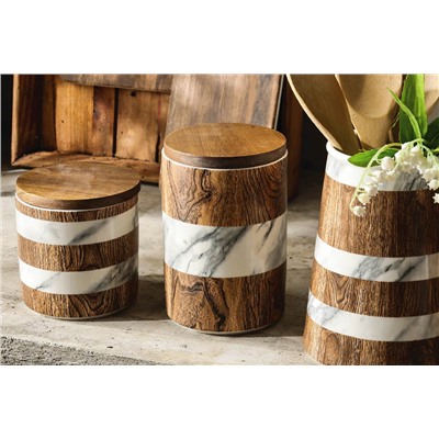 Банка для сыпучих продуктов, 1,1 л, фарфор P/бамбук, коричневая, Wood&Marble, 63064