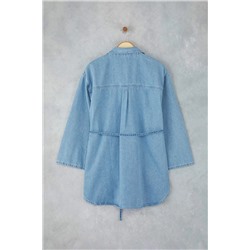 Mavi Oversize/Bol Kesim Denim Büyük Beden Gömlek TBBAW26AX00003
