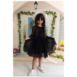 Delfini kids Kız Çoçuk Siyah Şapkalı Güpürlü Prenses Model Elbise 16925