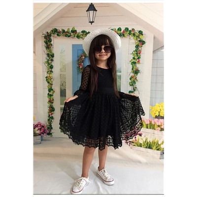 Delfini kids Kız Çoçuk Siyah Şapkalı Güpürlü Prenses Model Elbise 16925