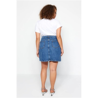 Mavi Çift Yırtmaçlı Denim Etek TBBSS23AZ00056