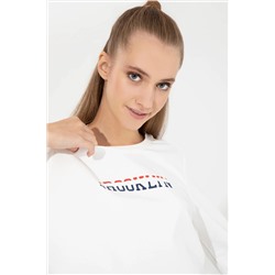 Kadın Ekru Bisiklet Yaka Sweatshirt