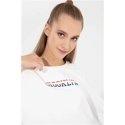 Kadın Ekru Bisiklet Yaka Sweatshirt