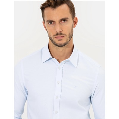 Açık Mavi Slim Fit Armürlü Klasik Gömlek