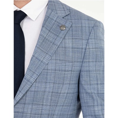 Ekose Açık Mavi Slim Fit Takım Elbise