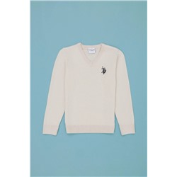Kız Çocuk Krem Basic V - Yaka Kazak