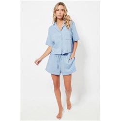 Short de pijama de lino cintura alta - Azul claro