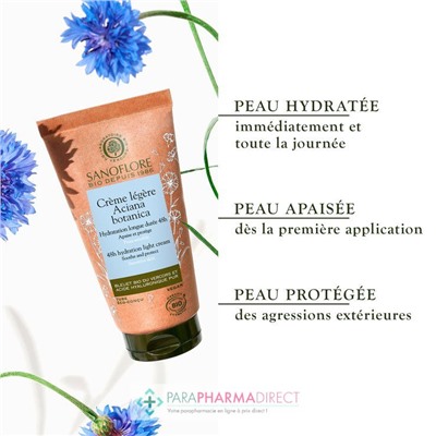Sanoflore Aciana Botanica - Crème Légère - Hydratation Longue Durée 48h - BIO 50 ml