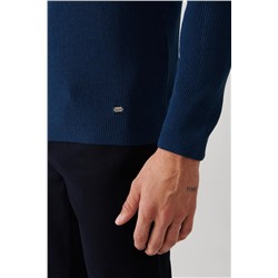 İndigo Bisiklet Yaka Dokulu Viskon Regular Fit Standart Kesim Triko Kazak