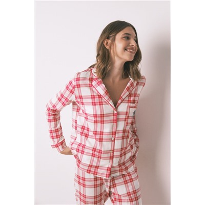 Pijama camisero 100% algodón cuadros rojos Mafalda