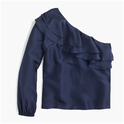 One-shoulder silk shantung top