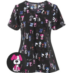WonderWink Scrubs Four-Stretch Wuff Waggin' Black Print Top