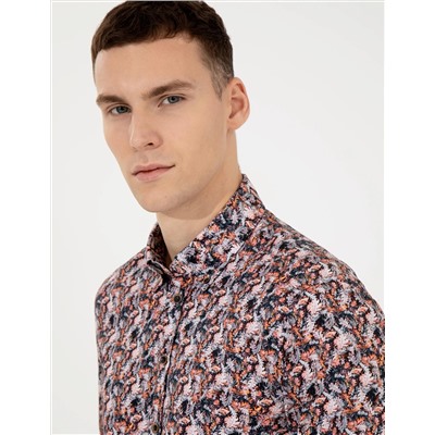Turuncu Slim Fit Uzun Kollu Gömlek