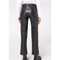 Thermo-Leggings in Lederoptik mit weitem Bein