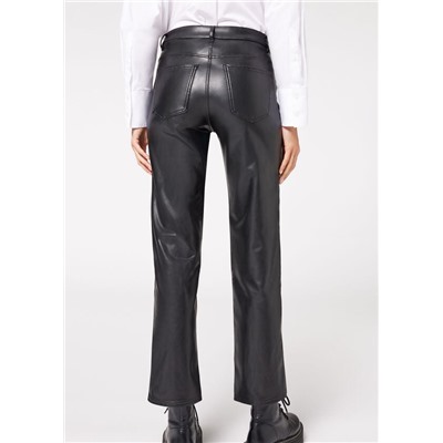 Thermo-Leggings in Lederoptik mit weitem Bein