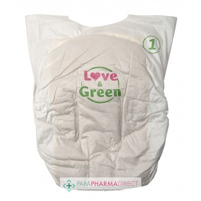 Love&Green Pure Nature - Couches Écologiques Non Blanchies - Taille 1 - 2 à 5kg - 32 couches