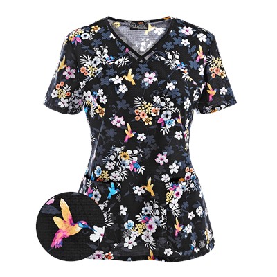 Cherokee Runway Scrubs Paradise To Meet You Print Top