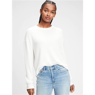 Brushed Waffle-Knit Crewneck T-Shirt