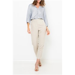 Pantalón slim de lino Beige claro