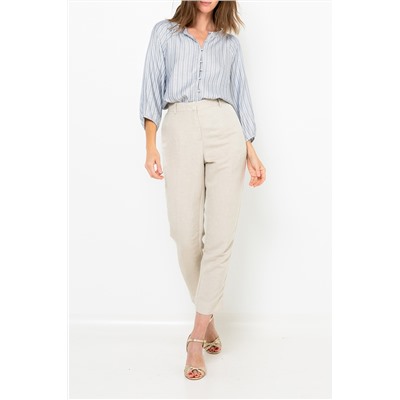 Pantalón slim de lino Beige claro