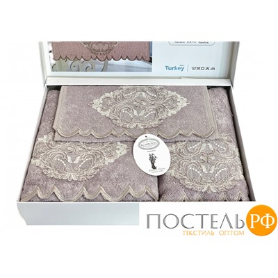 Набор полотенец Карвен "DAMASK"гипюр с кружевом,бамбук 30*50/50*90/70*140 HS1717 v4 lila/лиловый