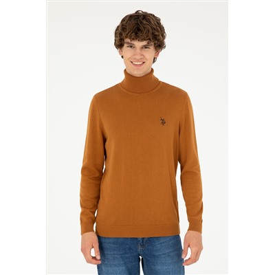 Erkek Slim Fit Boğazlı Yaka Saks Basic Sweatshirt
