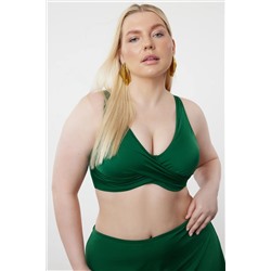 Zümrüt Yeşili Derin V Büzgülü Büyük Beden Bikini Üstü TBBSS23CT00011