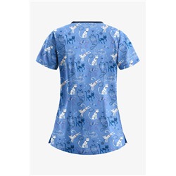Butter-Soft Playful Cats Ceil Women's 3-Pocket Criss Cross Print Scrub Top