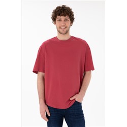 Erkek Long Fit Bisiklet Yaka Vişne Basic Tişört