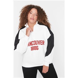 Ekru Baskılı Kalın Şardonlu Örme Sweatshirt TBBAW23AO00076