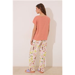 Pijama largo algodón naranja hojas