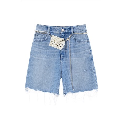 Short vaquero de tiro alto Azul claro