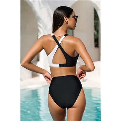 Wrap Cutout Mesh Bikini Top & Colorblock Bikini Set