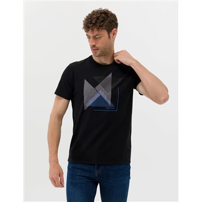 Siyah Slim Fit Baskılı Bisiklet Yaka Tişört