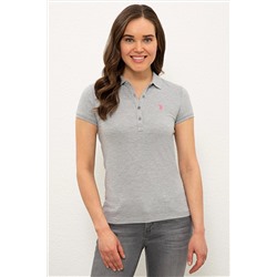 Kadın Gri Melanj Basic Polo Yaka Tişört