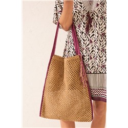 Bolso tote trenzado beige