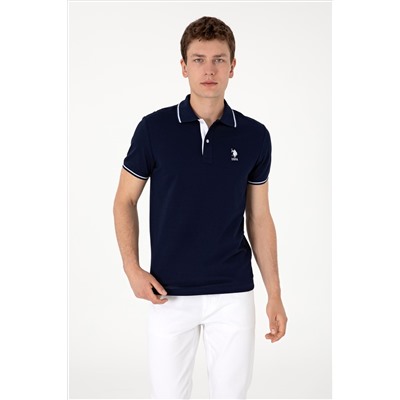 Erkek Slim Fit Polo Yaka Lacivert Basic Tişört