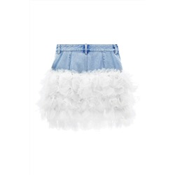 Falda bimateria Blanco y azul claro