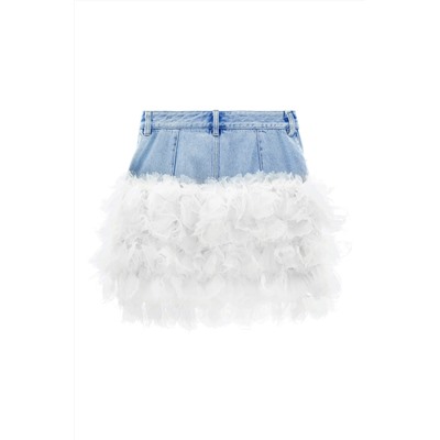 Falda bimateria Blanco y azul claro